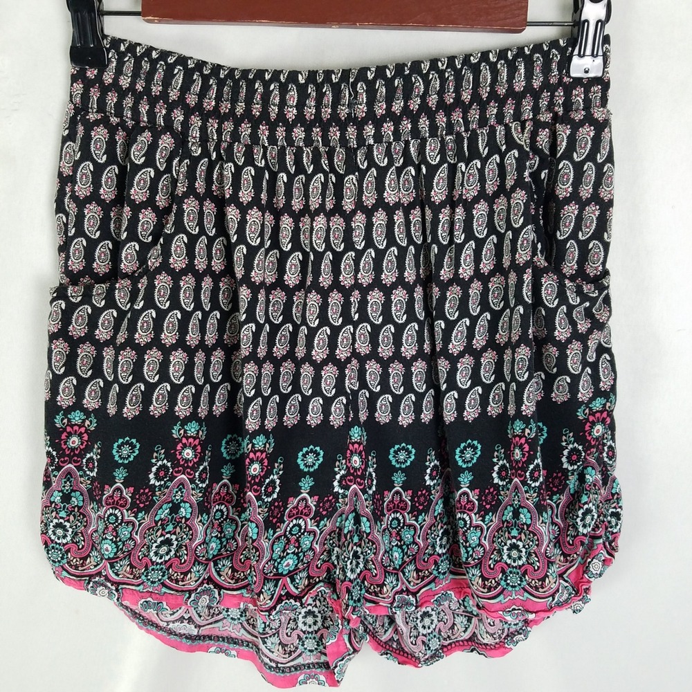 Blossom Womens Lounge Shorts Large Black‎ Paisley Floral Elastic Waist Pockets